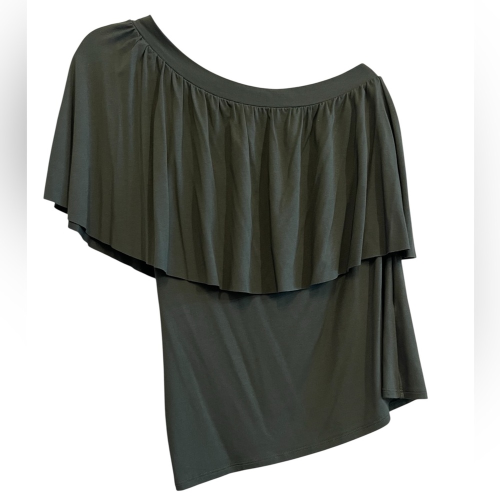 Anthropologie Three Dots Dark Green One Shoulder Top Size Large
